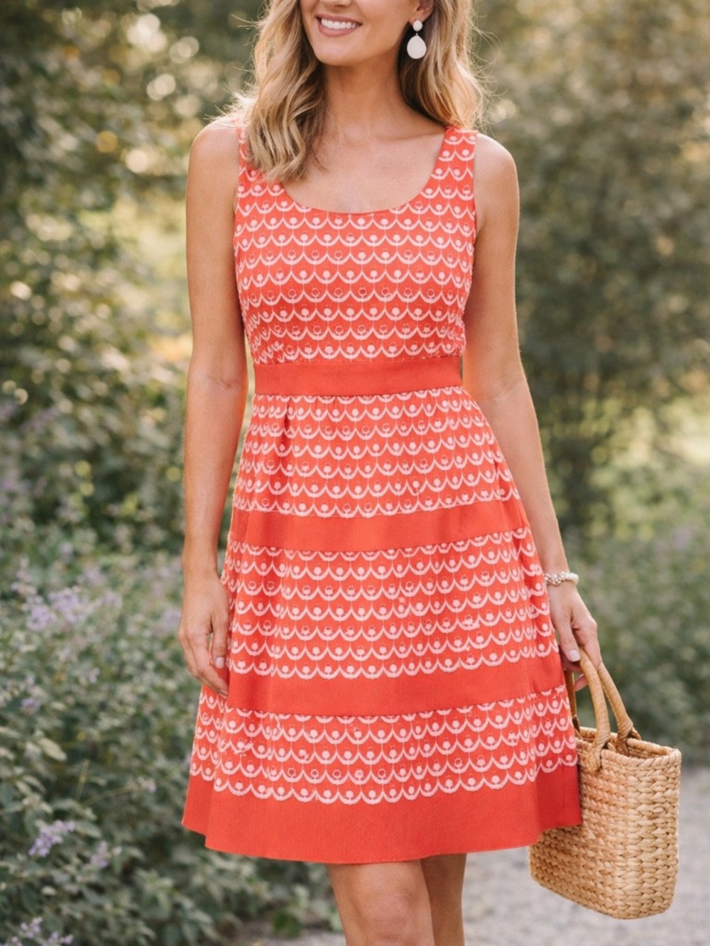 Leifsdottir Anthropologie Tiered Embroidered Overlay Dress Coral Size 6